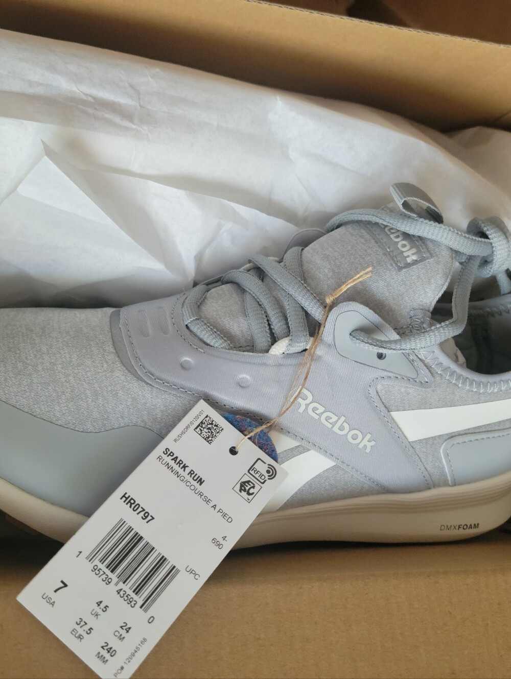 Reebok Spark Run Womens Athletic Shoes - Light Gray and White